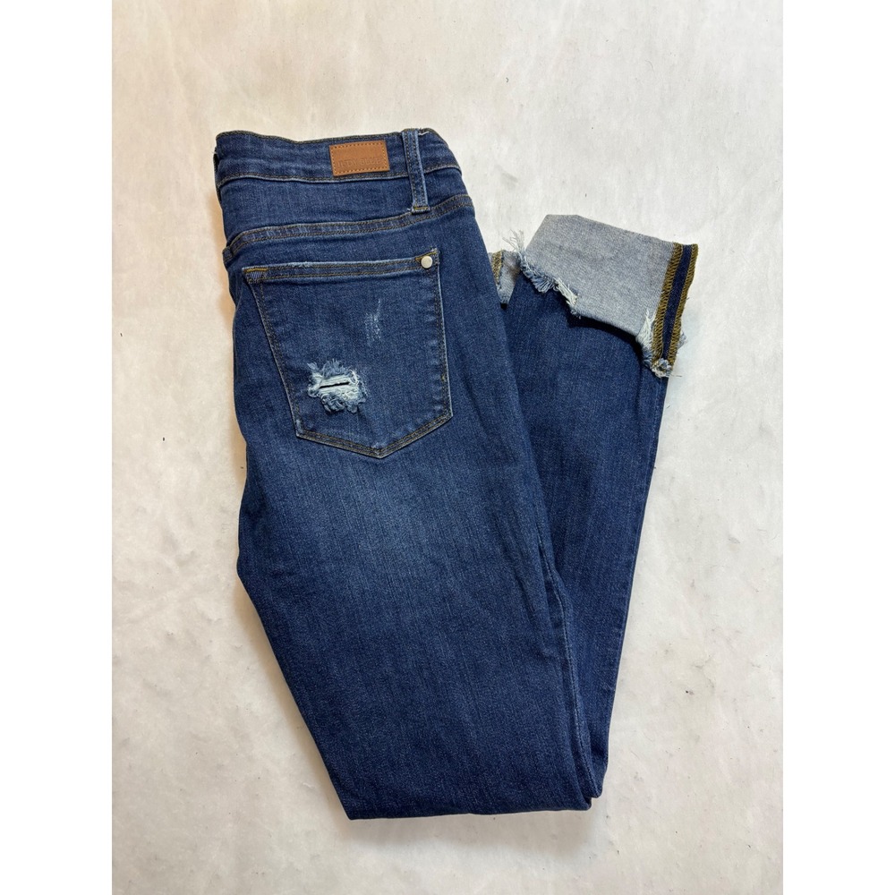 Judy Blue Skinny Fit Mid Rise Distressed Blue‎ Denim Jeans Cuffed
